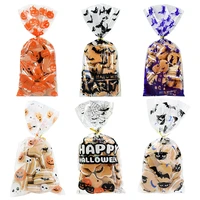 50pcs hallwoeen pumpkin skull cat candy bag transparent cellophane food plastic package bags christmas party decor gift bag