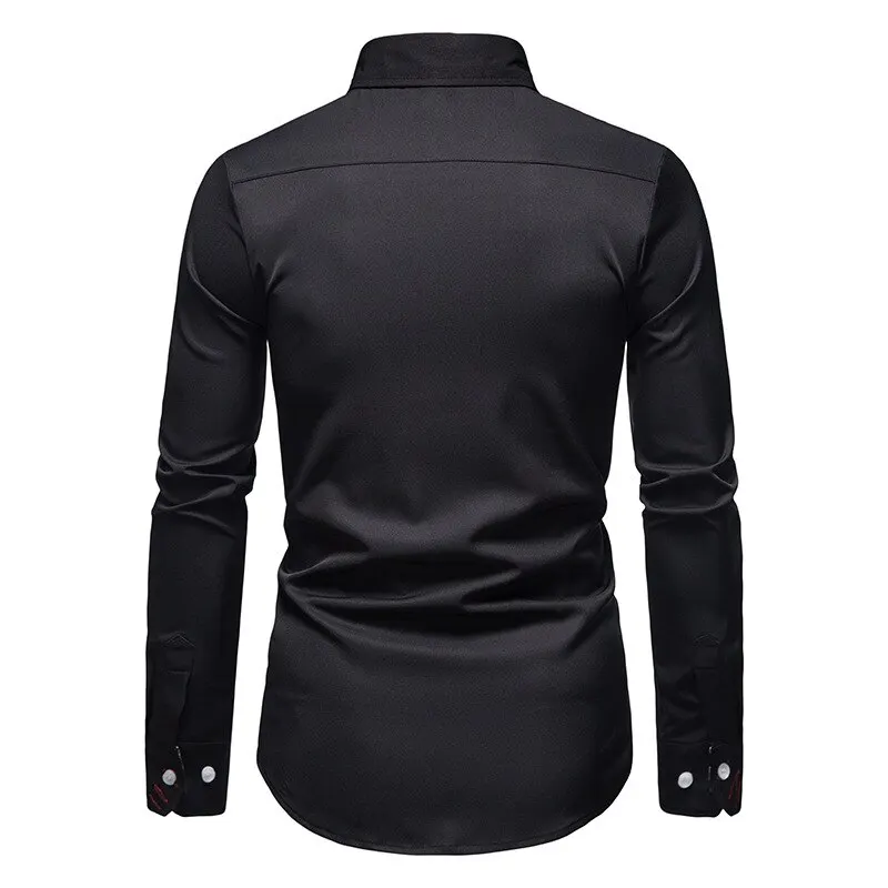 

Loldeal Men Fashion Shirt Long Sleeve Business Casual Daily Party Dress Shirts Color Matching