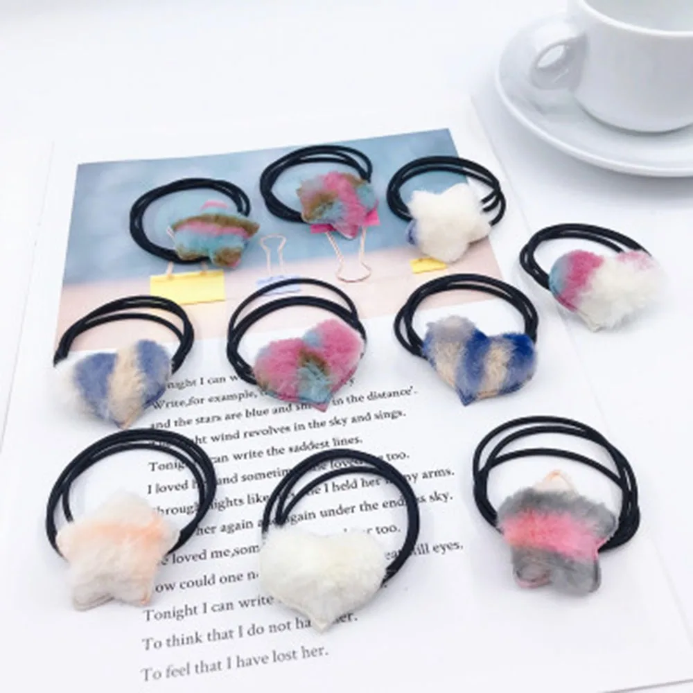 

Hair Ring High Elastic Rubber Band Plush Love Five-pointed Star Fabric Head Rope