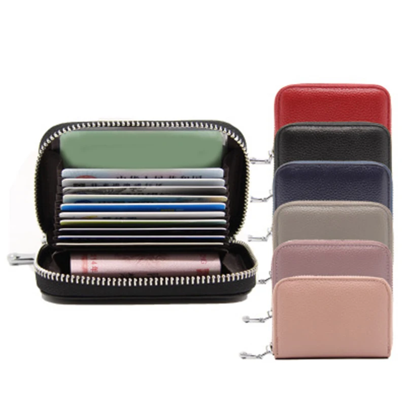 

Card Holder Women Business Leather Wallet Card Prevent Rfid Zipper Female Wallet Holder Purse women