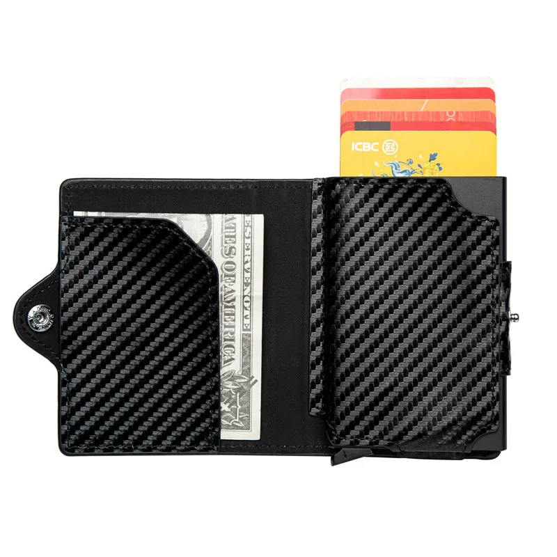 bisi goro carbon black cover button smart wallet coin safety rfid fashion new aluminum box credit card holder free global shipping