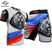mma t shirt shorts set mens boxing pants rashguard bear bjj kickboxing muay thai crossfit fitness jiu jitsu boxeo fight jerseys