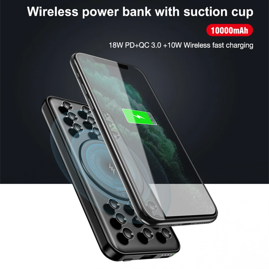 CASEIER присоска чашки беспроводной банк силы 10000 mAh 18W PD QC 3 0 Быстрая зарядка Powerbank