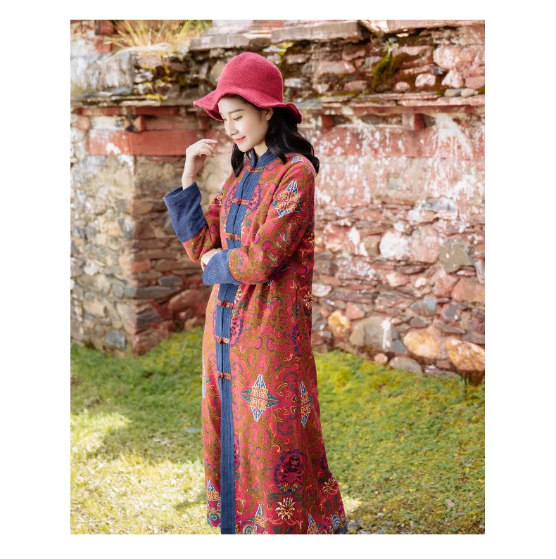 Autumn and winter Tibetan style women's clothing retro Chinese style Tang style coat Chinese style long loose windbreaker