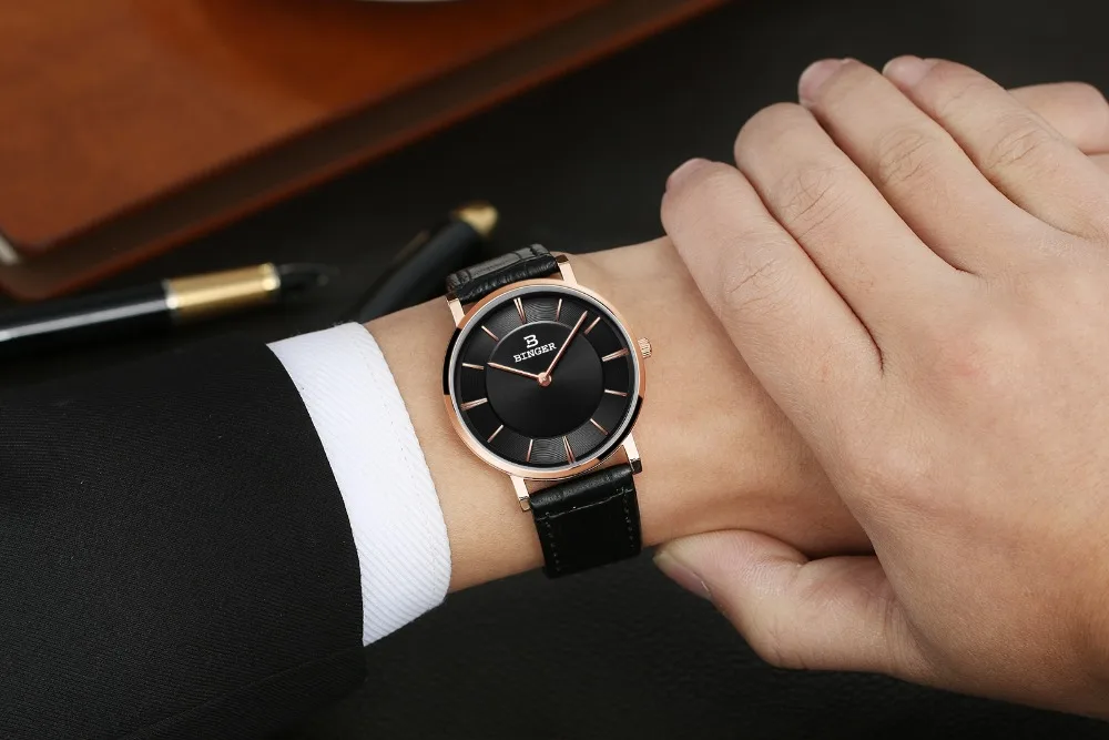 

BINGER Fashion Mens Watches Top Brand Luxury Quartz Watch Men Casual Leather Waterproof Sport Watch Relogio Masculino 2019