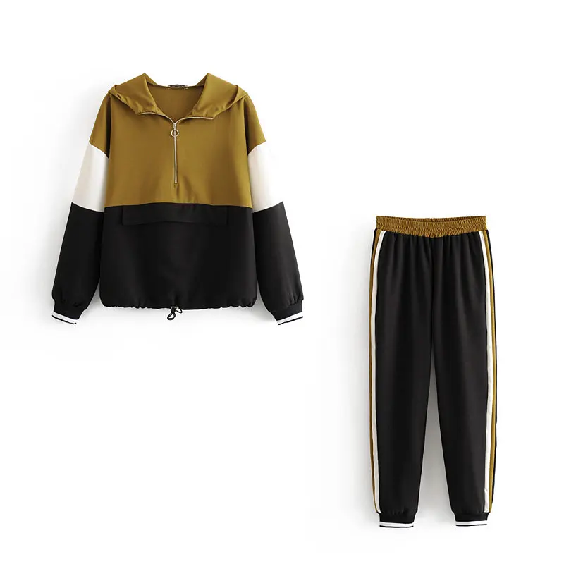 Женский костюм бомбер Za черный бейсбольный пуловер контрастных цветов топ брюки