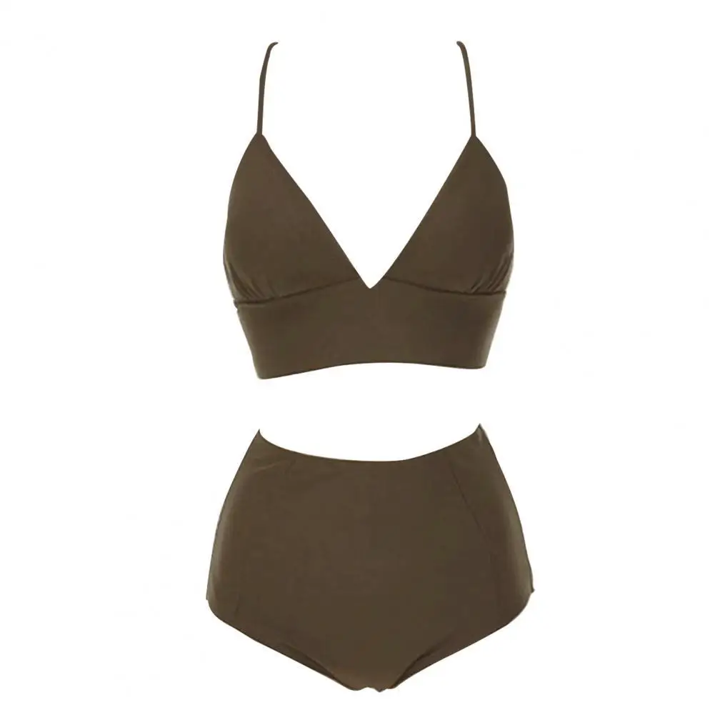 

Женский купальный костюм 2021, соблазнительное однотонное Бандажное бикини с разрезом и глубоким V-образным вырезом, купальный костюм из двух...