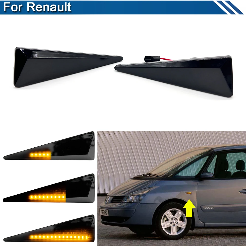 

2 шт. светодиодные габаритные огни с боковым брызговиком, динамический Янтарный поворотный сигнал, освещение для Renault avgek Espace MK4 Megane Scenic Thalia ...