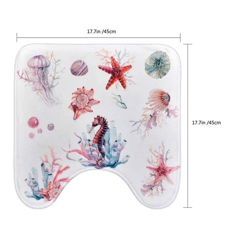 U-Shaped Bath Mat Polyester Absorbent Anti-Slip Anti-Bacterial Modern Rug Bathroom Cartoon Ocean Commode Carpet For Home | Дом и сад