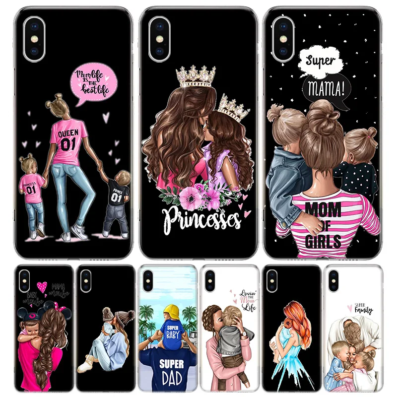 

Mom and Baby Dad Phone Case For iPhone 13 12 11 Pro Max 6 X 8 6S 7 Plus XS XR Mini 5S SE 7P 6P Pattern Cover Coque