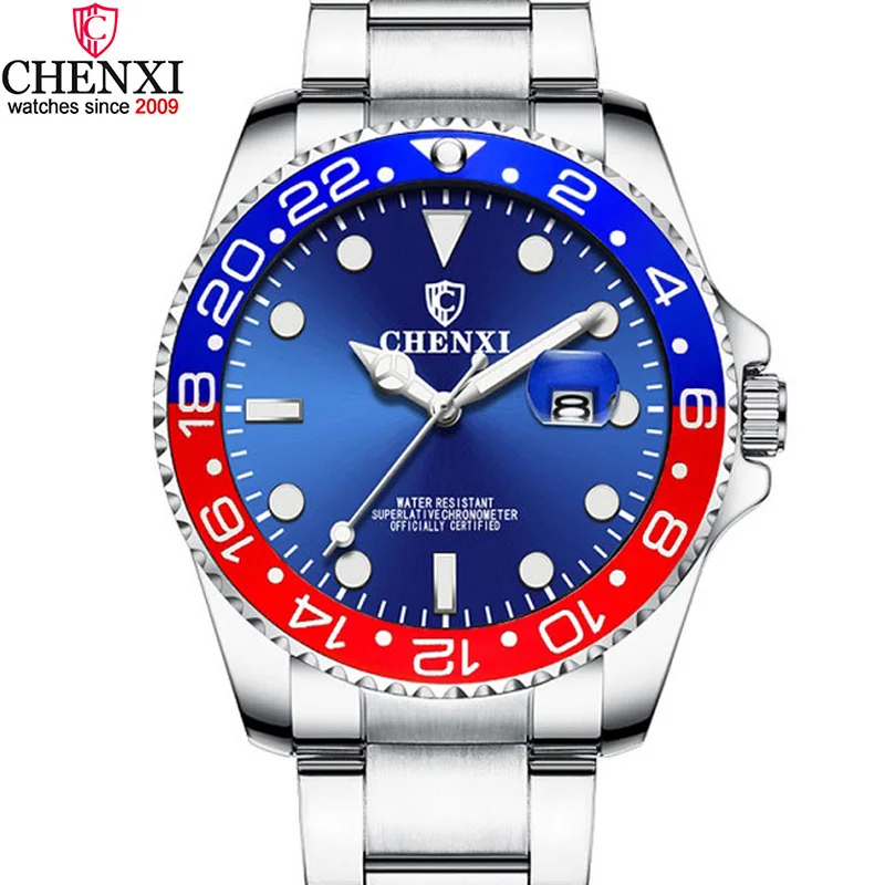 

Luxury Brand CHENXI Men Watch Stainless Steel Blue Male Quartz Watch Waterproof Calendar Mix Color Stylish Casual Business Clock