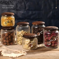 retro concave convex glass tea caddy handmade wooden lid storage dried fruit snack candy flower tea storage sealed glass jar