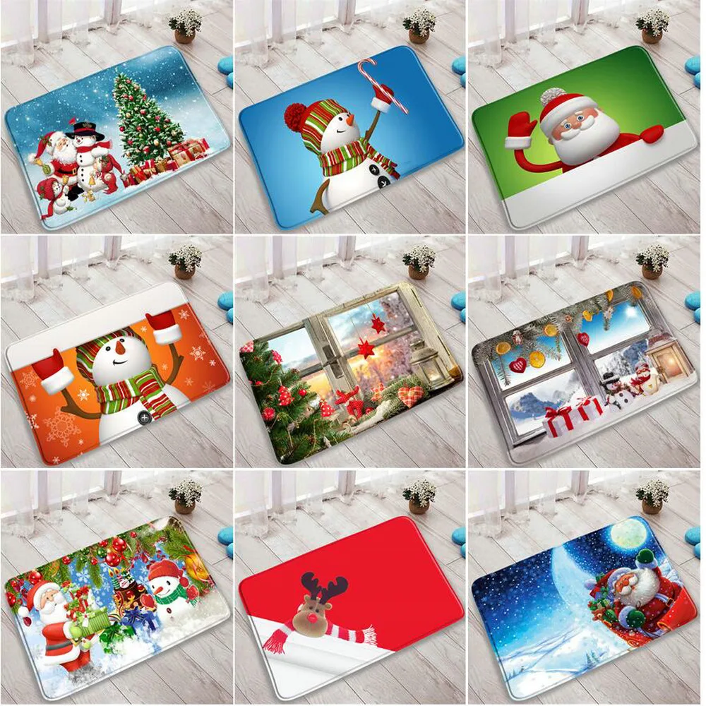 

Christmas Non-Slip Bathroom Bath Mats Cute Snowman Funny Santa New Year Xmas Decor Doormat Child Bedroom Soft Carpet Hallway Rug