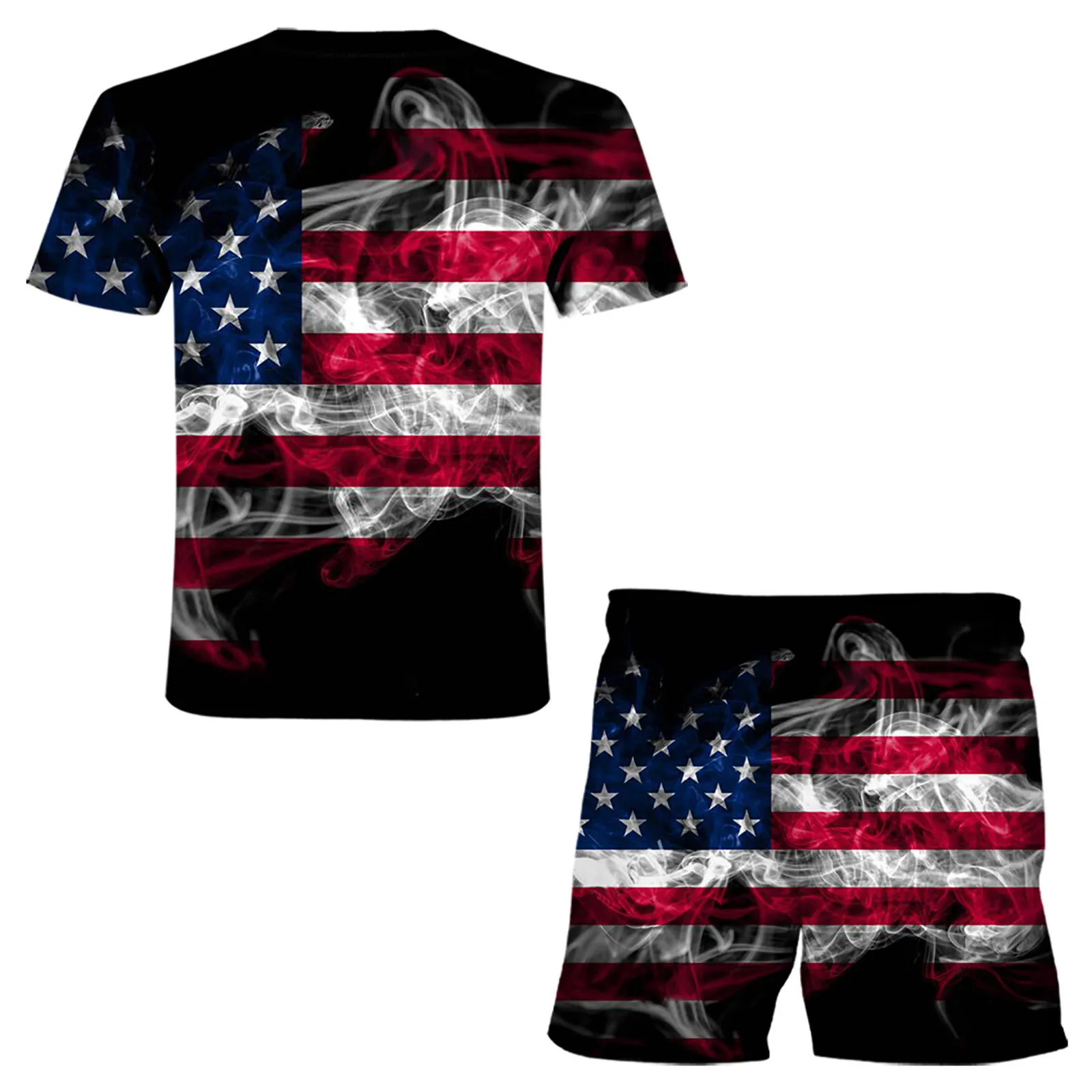 

Men's Summer American Flag Loose Casual 3d Digital Printing Independence Day Sports Suit Tuta Sportiva Da L'omu