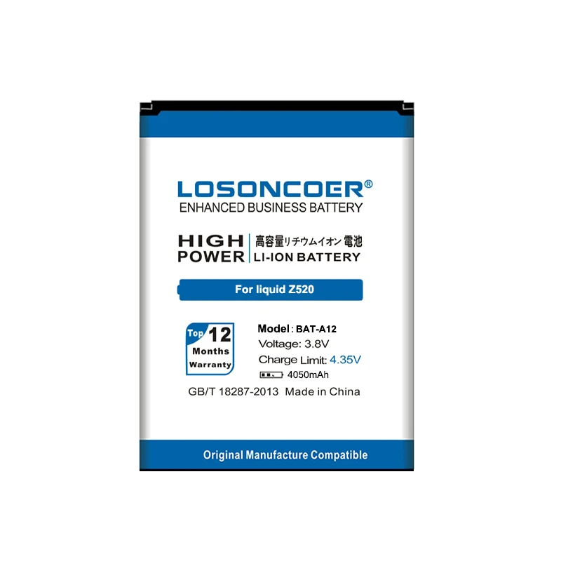 LOSONCOER аккумулятор 4050 мАч BAT A12 для acer Liquid Z520 Dual SIM (P/N A12(1ICP4/51/65) KT.00104.002)|2400mah battery|battery
