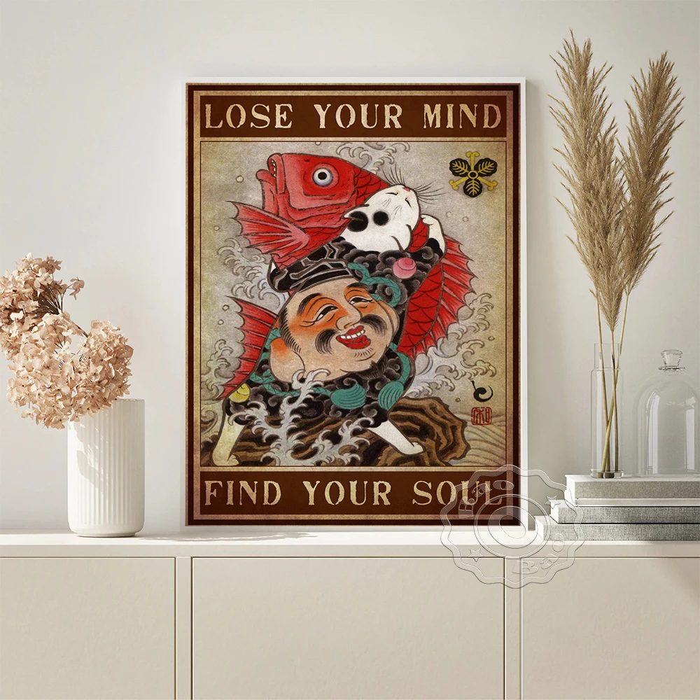 

Kazuaki Horitomo Exhibition Retro Art Prints Poster Japanese Vintage Animal Wall Picture Tattoo Cat Canvas Painting Home Decor