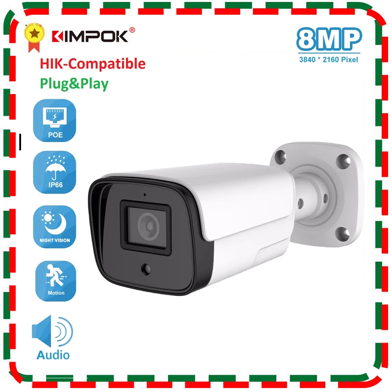 

Hikvision Compatible Smart IP Camera 4K 8MP H.265+ 2.8mm / 4mm Outdoor Support ONVIF Motion Detection POE IP CCTV Camera