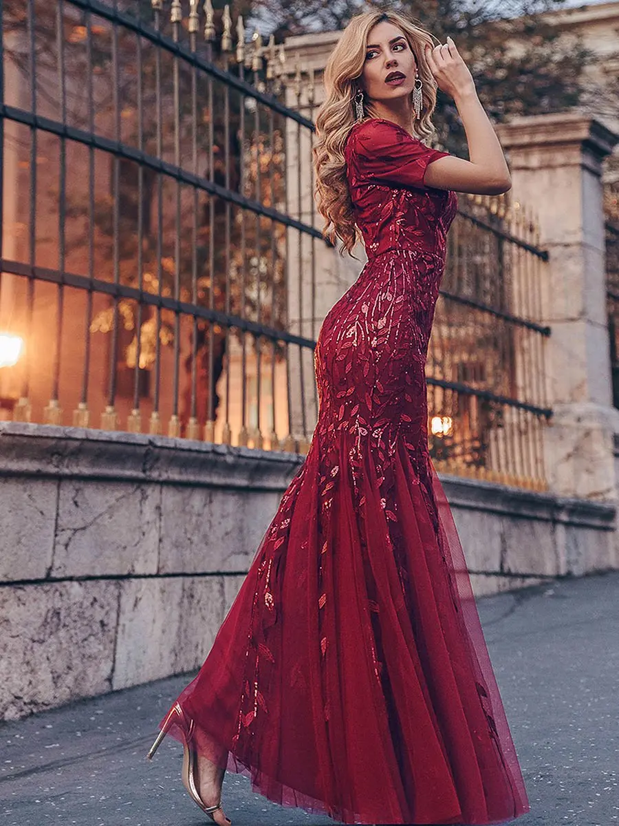 

Women's Floral Sequin Print Fishtail Tulle Dresses for Party