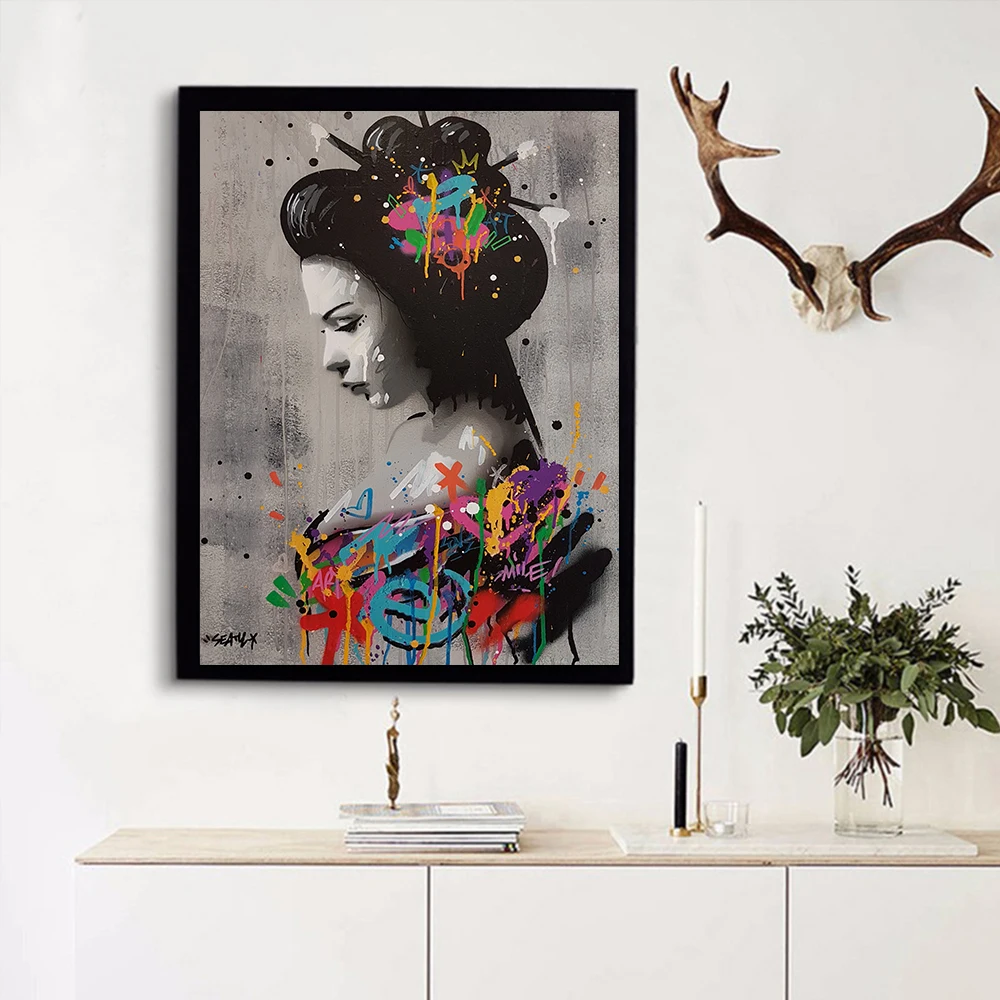 Японская женская Абстрактная Картина на холсте настенная Художественная печать