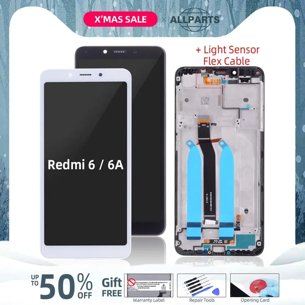 Дисплей для XIAOMI Redmi 6A 6 LCD в сборе с тачскрином на рамке 5.45'' черный белый