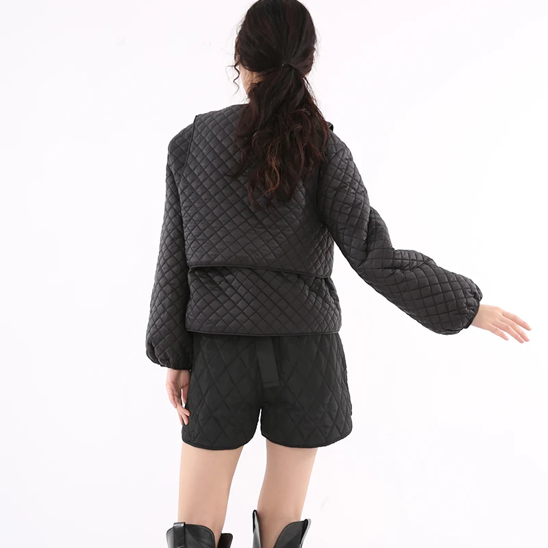 

[EAM] Argyle Pattern Big Size Short Cotton-padded Coat Long Sleeve Loose Women Parkas Fashion New Autumn Winter 2021 1DD339101