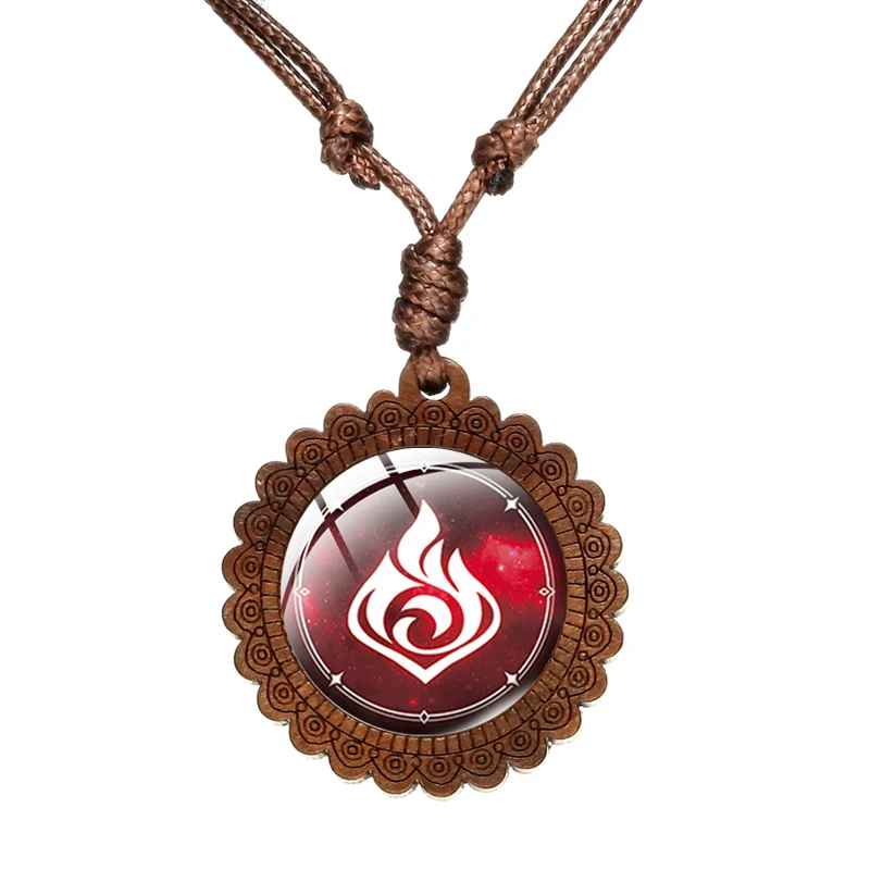 

Genshin Impact Wooden Necklace Eye of God Water Wind Thunder Fire Rock Ice Element Pattern Choker Trendy Retro Unisex Jewelry