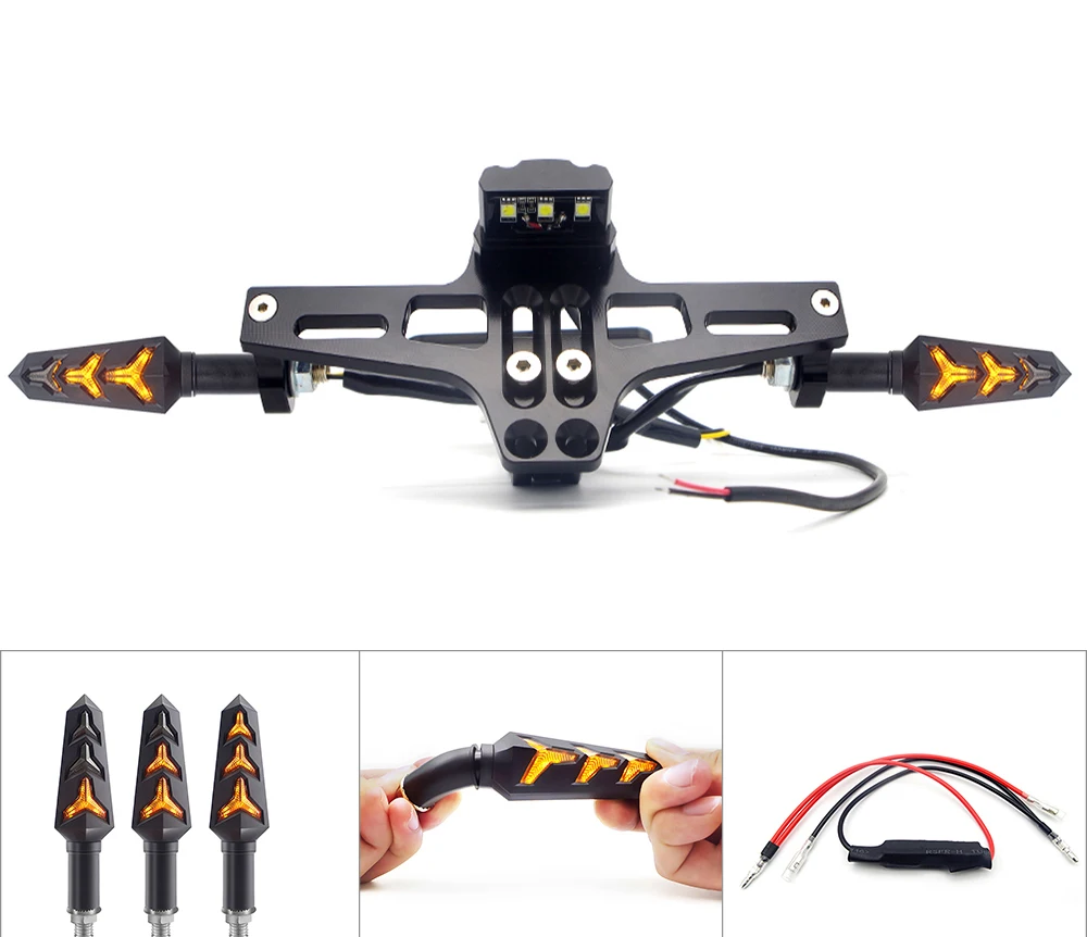 

CNC Motorcycle Number Plate Holder With LED Turn Signal For yamaha pw 50 x max r25 r1 2007 banshee xvs 1300 xt 600 yzf r125