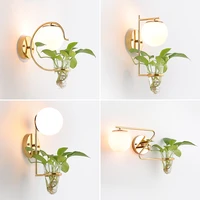 nordic art green plant wall lamps for bedside bedroom living room home led indoor glass ball wall sconces balcony light