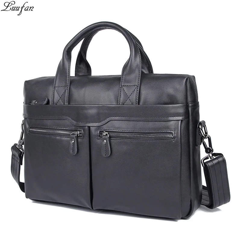 Luufan High Quality Genuine Leather Men Briefcase Fit 14