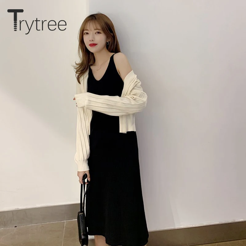 Трикотажное однотонное платье трапеция на бретельках 2 цвета|Женские платья| |