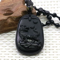35x52mm black fierce lion agates beads amulet necklace 24inch long chain crystal neckware diy mens fashion jewelry making design