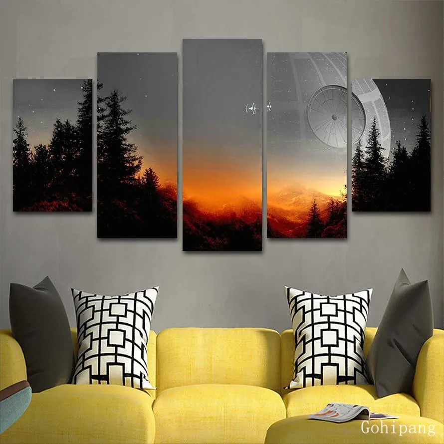 Modular Canvas Pictures Wall Art Framed 5 Pieces Tree Death Star Painting Living Room Prints Movie Poster And Print Home Decor | Дом и сад