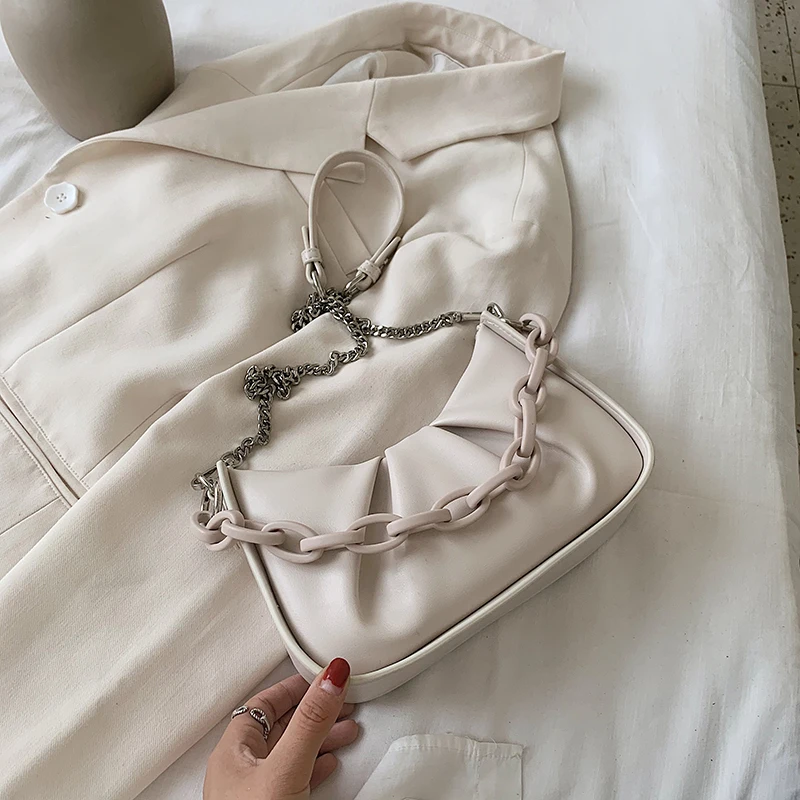 

2020 New Fashion Women PU Leather Shoulder Bag Casual Brand Chains Saddle Bag Handbags Ladies Crossbody Bags