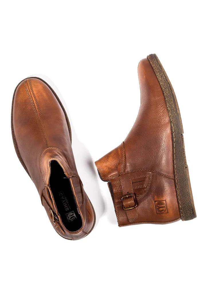 

New Spring Autumn Vintage Fashion Boot Man Shoes Motorcycle Boots Quality Cow Leather Round Red Men Casual Ankle Boots Shoes