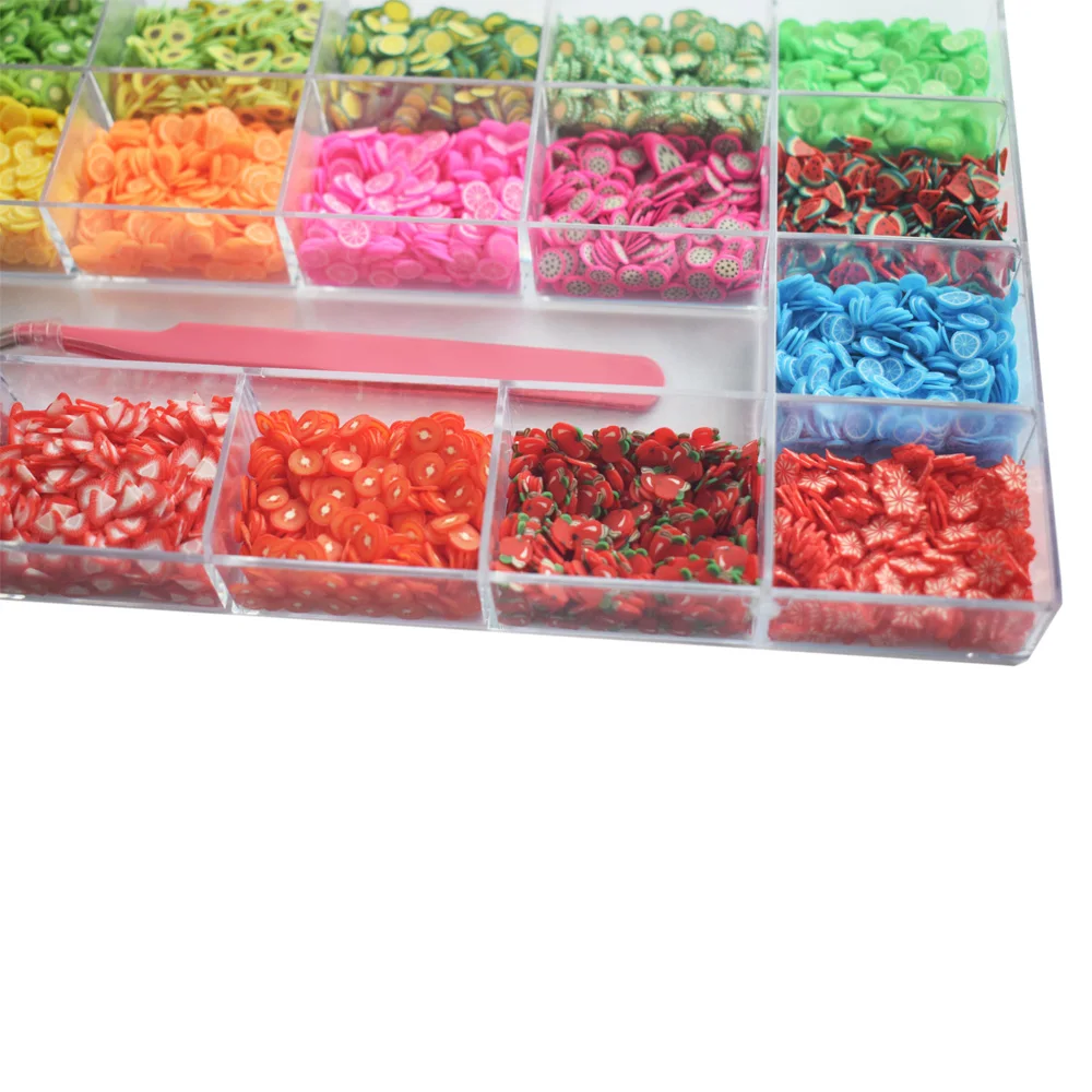 Mixed 3D Fruit Slices Sticker Polymer Clay DIY Slice Lemon Strawberry 20 Design Nail Art Sliders Nails Art Decors with a Tweezer