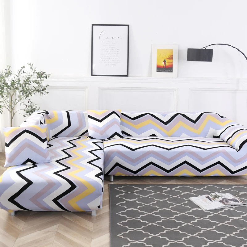 

Yaapeet L Shape Geometric Corner Sofa Covers Stretchable Elastic Leaf Printed For Living Room Slipcovers Couch Armchair Soft