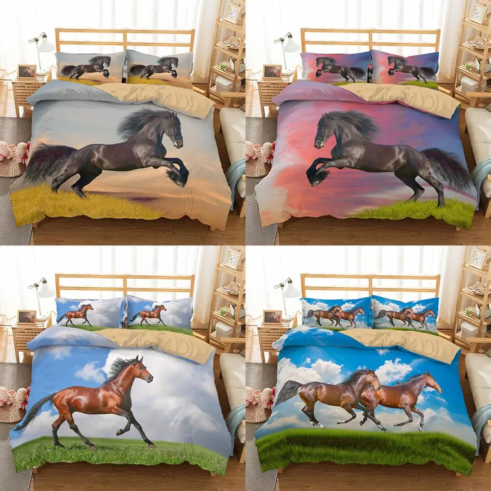 

ZEIMON Luxury Duvet Cover 3D Horse Printed Bedding Set Home Textiles Bedclothes Twin Queen King Size 2/3pcs Animal Quilt Cover