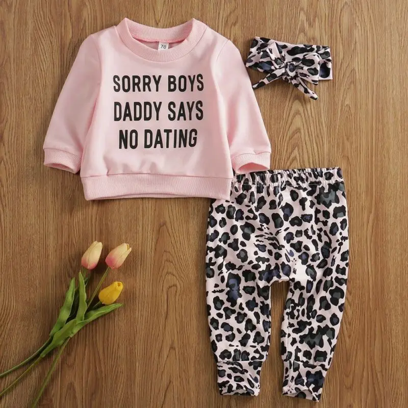 

3PCS Newborn Infant Baby Girl Clothes Top T-shirt Leopard Pants Autumn Outfit