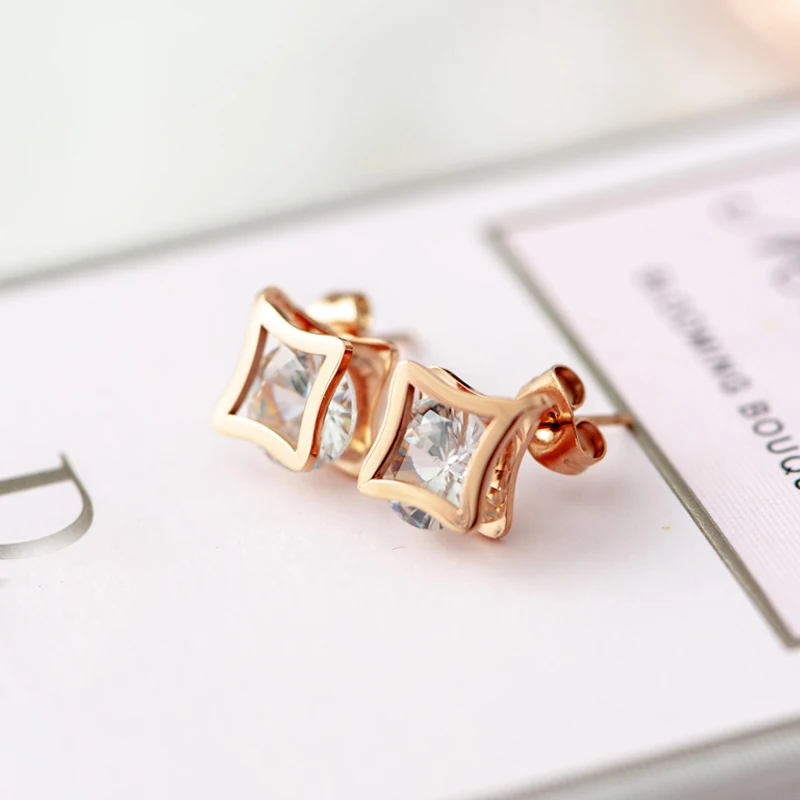 Женские серьги гвоздики из титановой стали с фианитом|Серьги-гвоздики| |