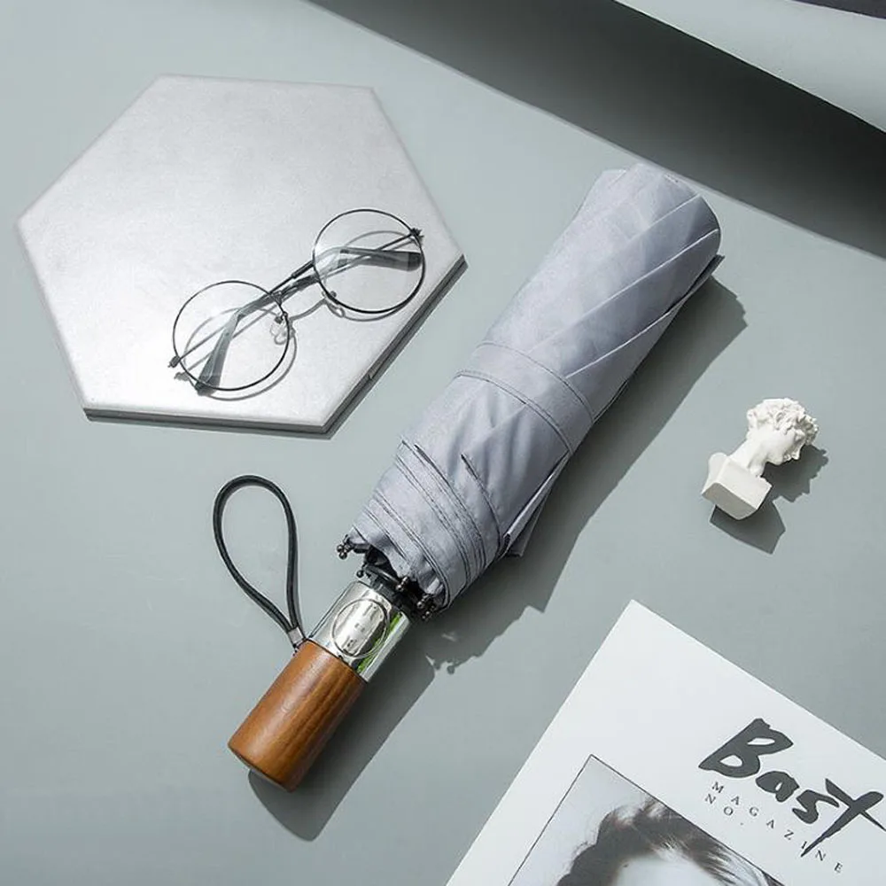 Складной автоматический зонт с деревянной ручкой защита от ветра и дождя для