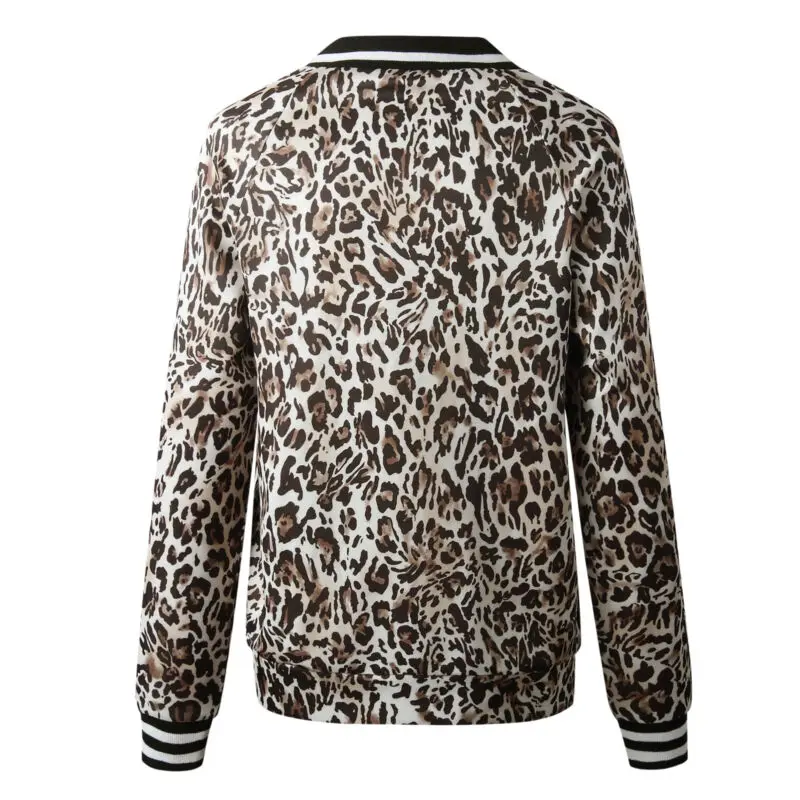 

Women Leopard Print Zipper Up Sweatshirt Coat Lady Long Sleeve Jacket Outwear