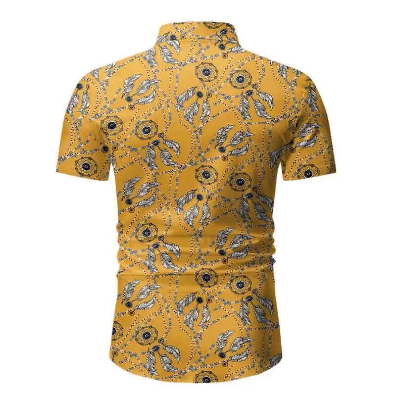 2020 Fashion Flower Men Shirt White yellow Print Shirts Hawaiian Slim Camisa Floral Masculina Summer Short Sleeve Tops | Мужская одежда