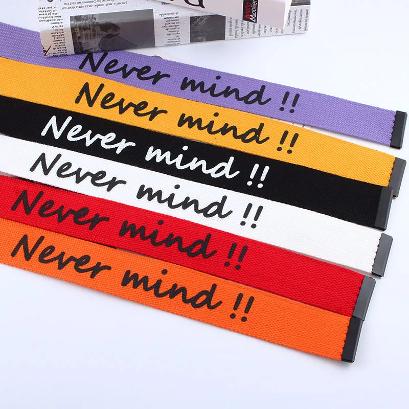 

Men Women Belts Casual Canvas 130cm Long Letters Waist Strap Jeans Trouser Black White D Shape Buckle Female Harajuku Waistband