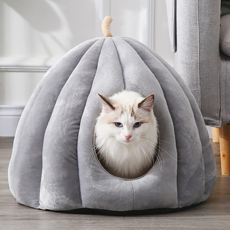 

Cat Cave Bed Pumpkin Hooded Dog Bed Kennel Warming Cuddler Sleeping House Cushion for Small Cats Dogs Rabbit