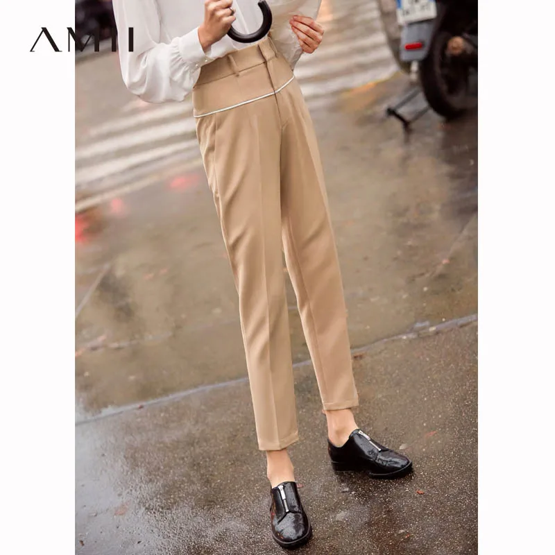 Amii весенние женские модные брюки офисные повседневные однотонные прямые до