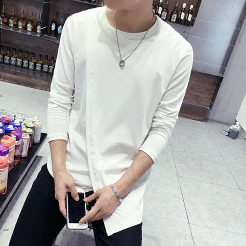 Hair stylist trend personality tide male t-shirt irregular asymmetric fake two nightclub hip hop big size shirt | Мужская одежда