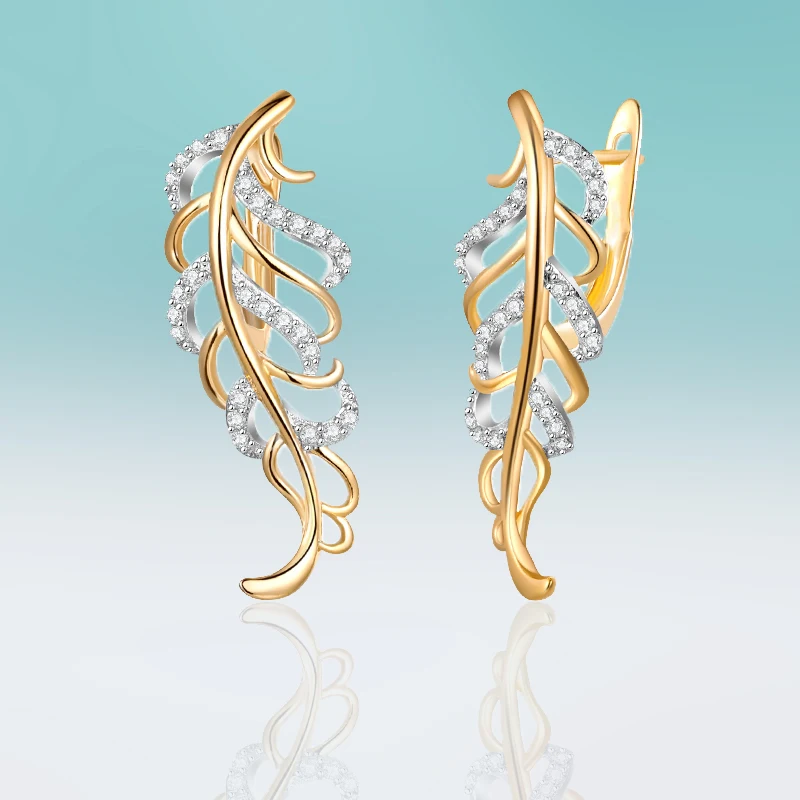 Новые модные золотые серьги в форме листа инкрустация искусственные украшения