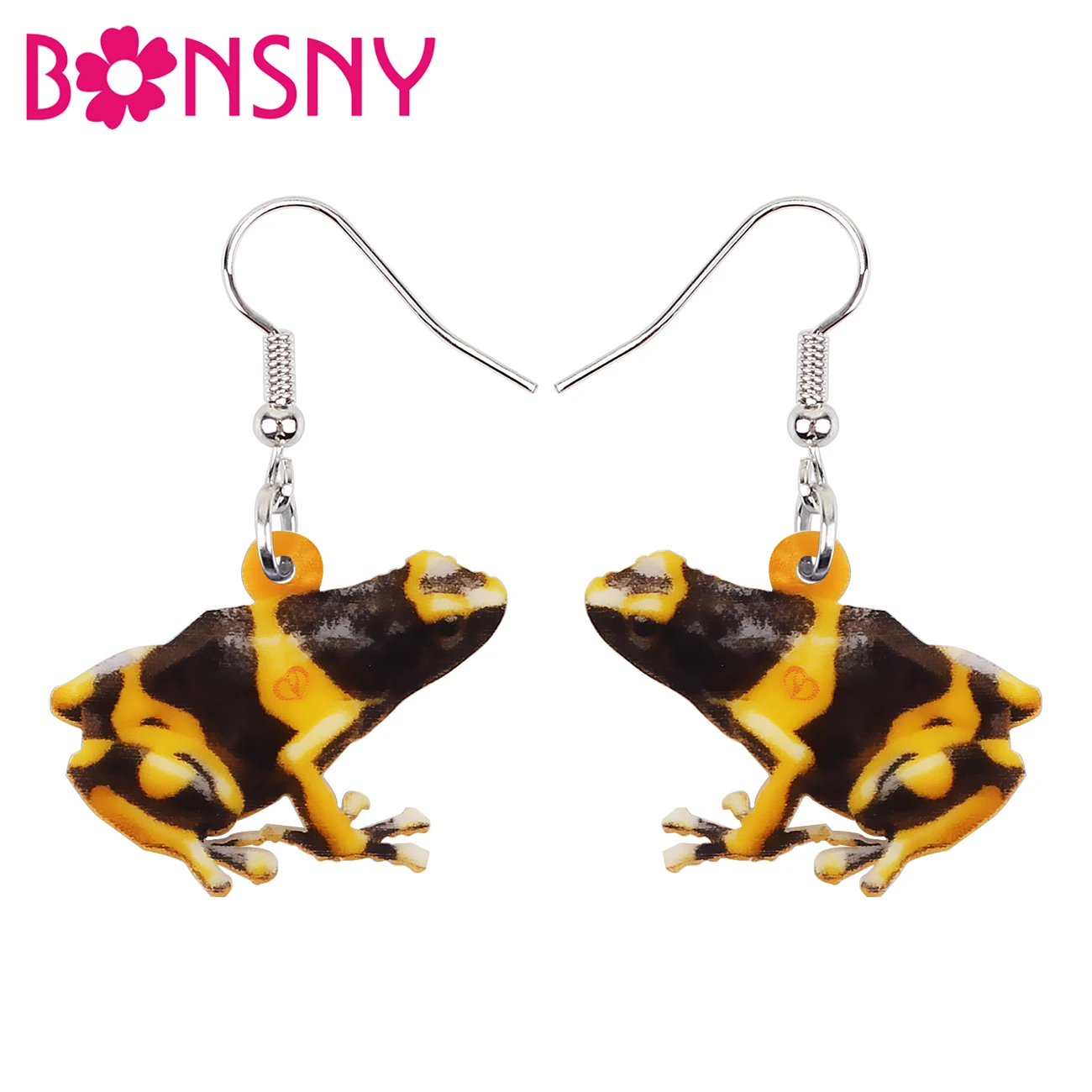 

BONSNY Acrylic Cute Black Yellow Jungle Striped Frog Earrings Long Drop Dangle Novelty Charm Gifts Jewelry For Women Girls