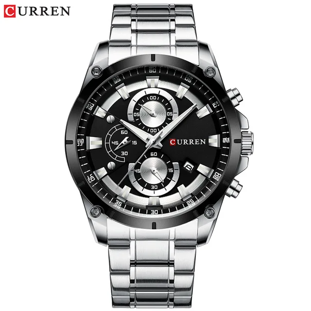 silver CURREN часы креативного дизайна мужские Роскошные Кварцевые наручные часы с хронографом из нержавеющей стали спортивные часы мужские часы Relojes - Цвет: silver