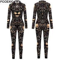 fccexio gothic style skull new pattern 3d print sexy bodysuits women long sleeve cosplay new jumpsuit party